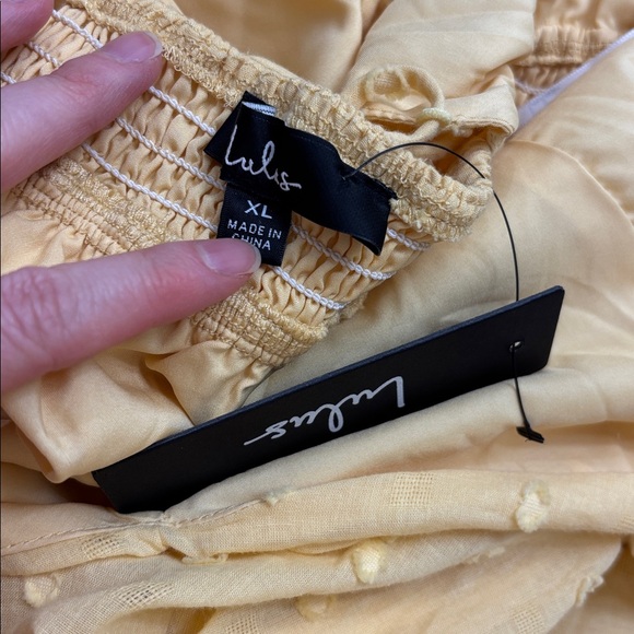 NWT Lulus Charming Decision Yellow Swiss Dot Ruched Tiered Midi Dress XL - Picture 15 of 15